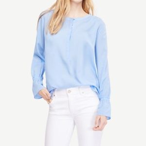 Ann Taylor | Blue Flounce Ruffle Cuff Popover